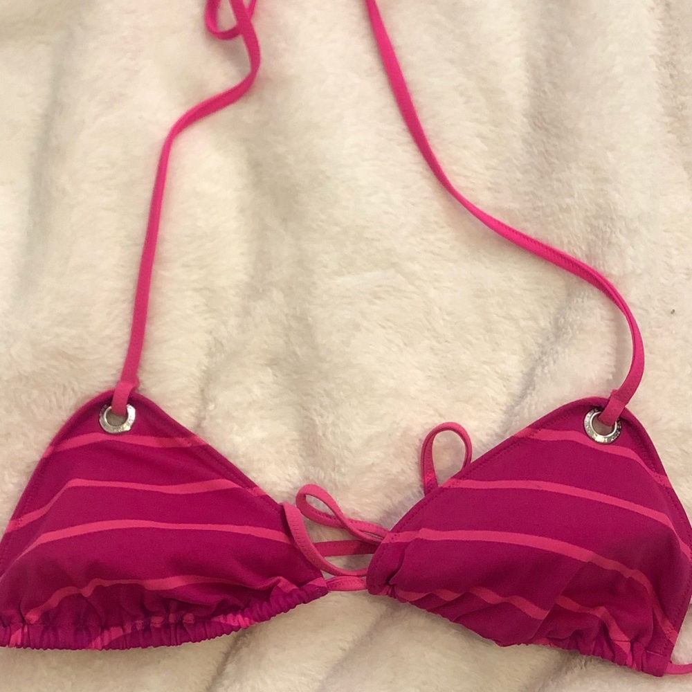 Pink striped bikini top